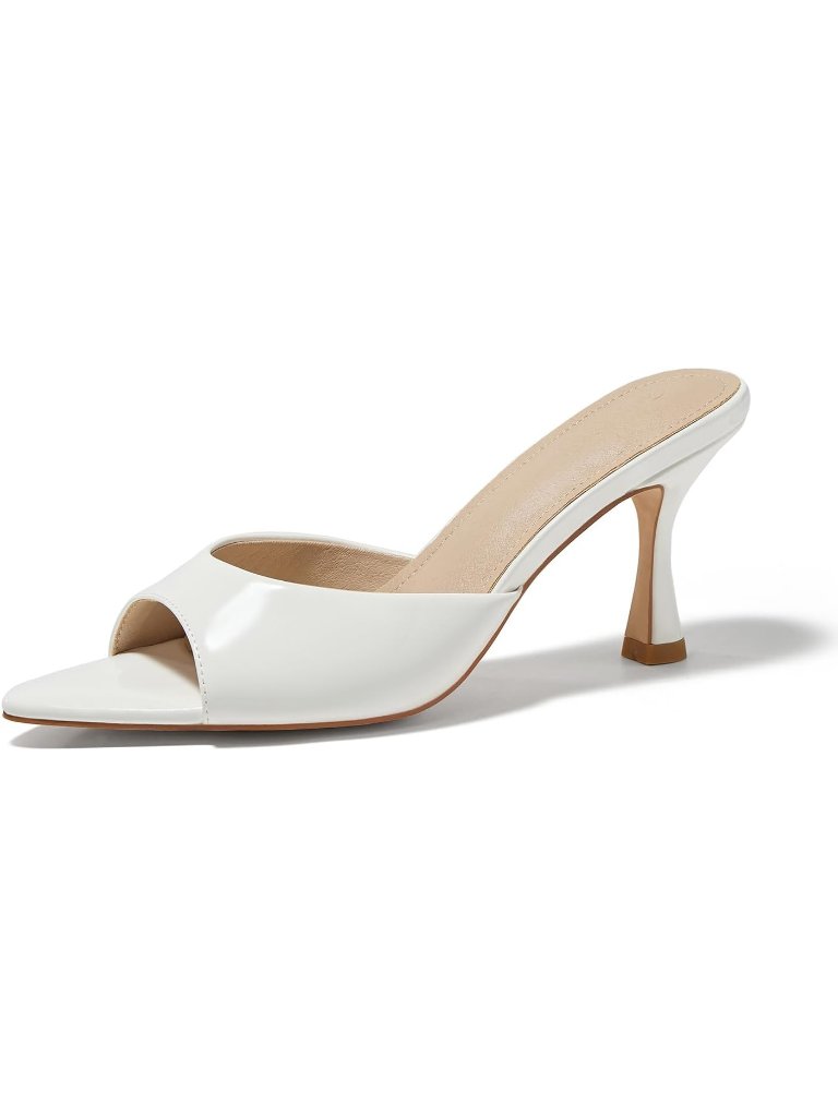 Women's White Pointed Open Toe Heeled Sandals Slip On High Heels Dress Shoes